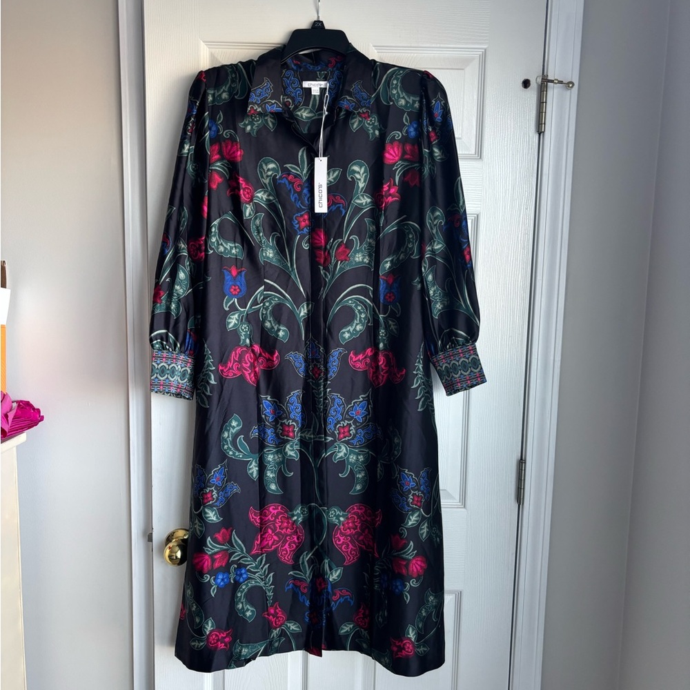 Chico's Black Dress with Red and Blue Accents